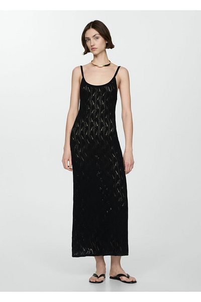 MANGO Woman Crochet Embroidered Long Dress