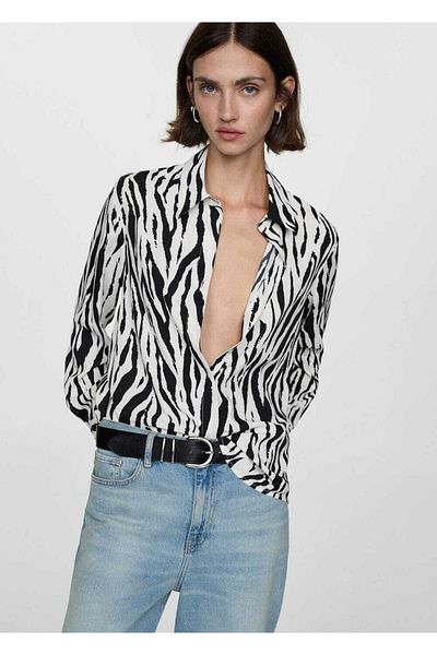 MANGO Woman Patterned Draped Shirt