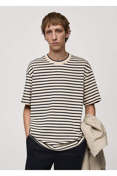 MANGO Man Relaxed Fit 100% Cotton Striped T-Shirt