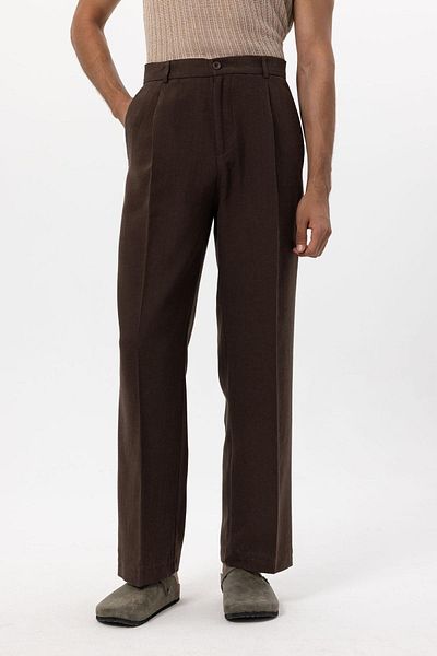 Antioch Brown Linen Blended Baggy Men's Trousers