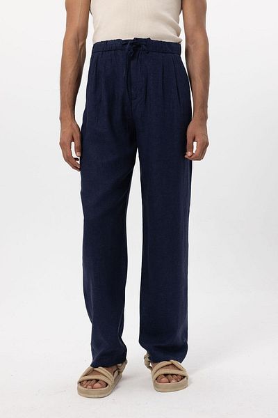 Antioch Navy Blue Waist Tied Linen Blended Baggy Men's Trousers