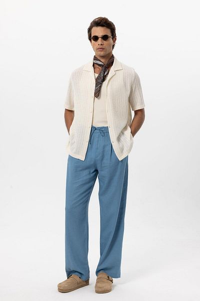 Antioch Ecru Textured Crochet Men's Shirt