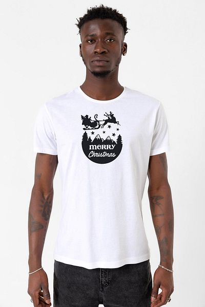 Tshirthane Χαρούμενα Χριστούγεννα Sleigh White ανδρικό μπλουζάκι ποδηλασίας