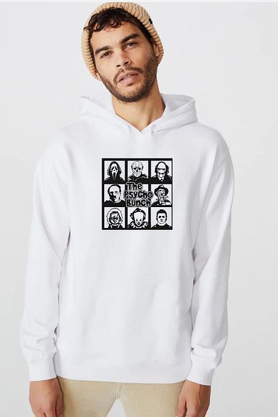 Tshirthane Ανδρικό φούτερ με κουκούλα 3 κορδονιών The Psycho Bunch White