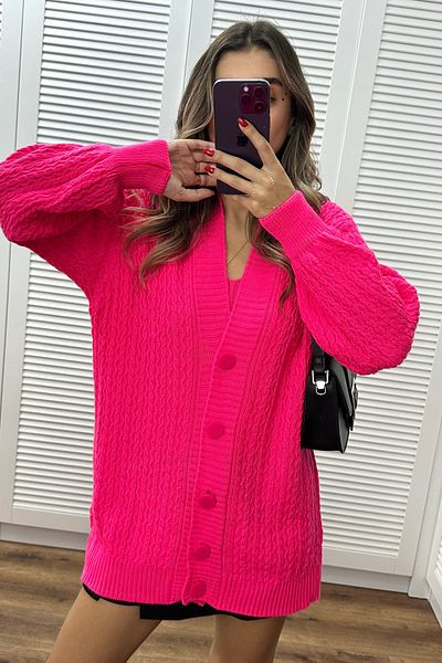 bytugcekaya Neon Pink Standard Size Tank Top Cardigan