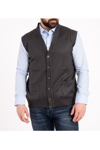 Elçelya Moda Men's Smoked Thin Wool Knitwear Knitted Vest with Pockets