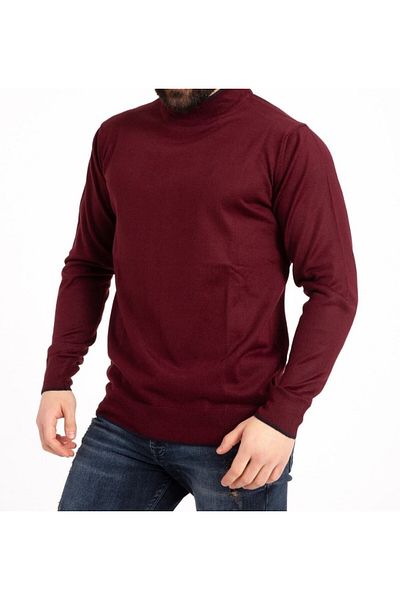 Elçelya Moda Pulover pentru bărbați, roșu Claret, din lână fină, cu jumătate de gât