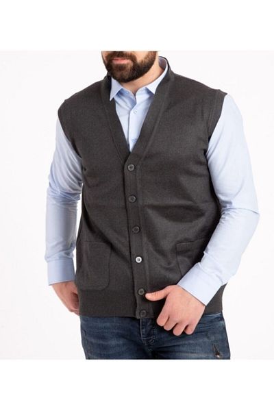 Elçelya Moda Men's Smoked Thin Wool Knitwear Knitted Vest with Pockets