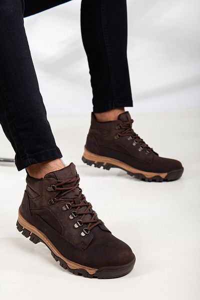 Mehmet Baran Men's Genuine Grayzer Leather Trekking Rubber Sole Boots