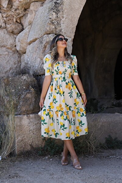 bytugcekaya Rochie cu mâneci pepene verde cu model de lămâie