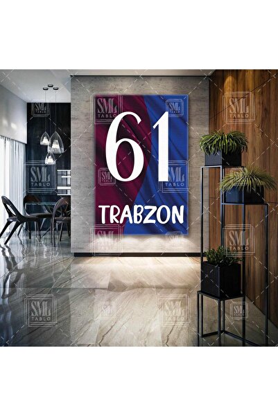 SML TABLO Bordo Mavi Trabzon 61 Plaka Futbol Dikey Kanvas Tablo