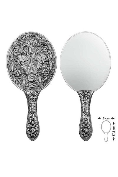 HSDemirci 925 Sterling Silver Carnation Motif Hand Mirror