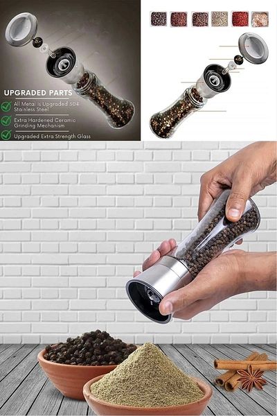Maridet Black Pepper Salt Mill Ceramic Blade Grinder Large Size Spice Rack with Steel Lid