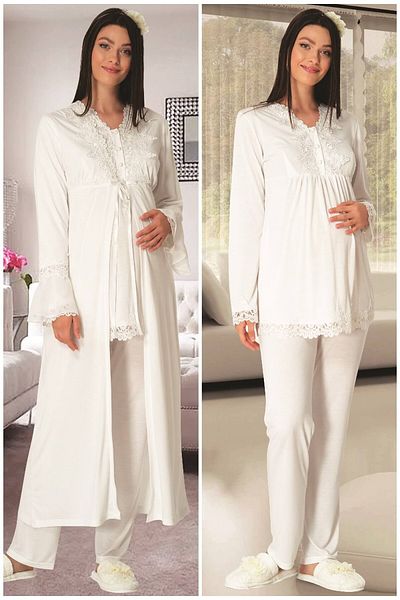 Mecit Pijama Carpediem L.r1517 Set pijama de maternitate cu halat - Ecru