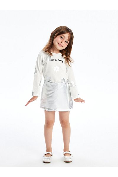LC Waikiki Lcw Baby Girl's Crew Neck Long Sleeve Blouse and Shorts Skirt - Set of 2