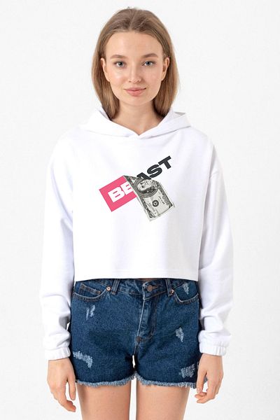 Tshirthane Mr Beast Dollar Bill White Optical Women's Crop Hoodie