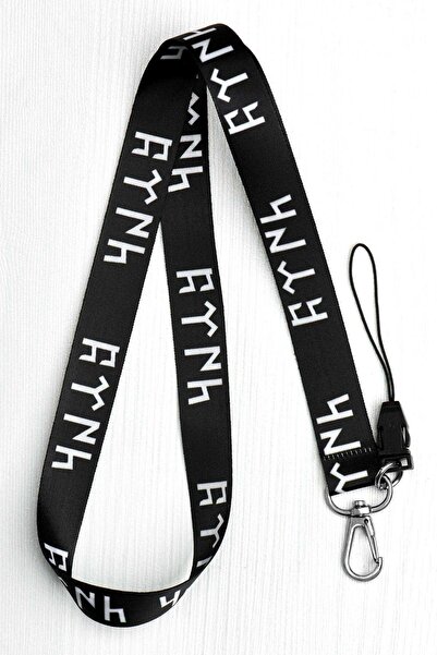 Apptakı Siyah Göktürk Türkçü Yaka Kartı Boyun İpi Telefon Askısı - ASK0055