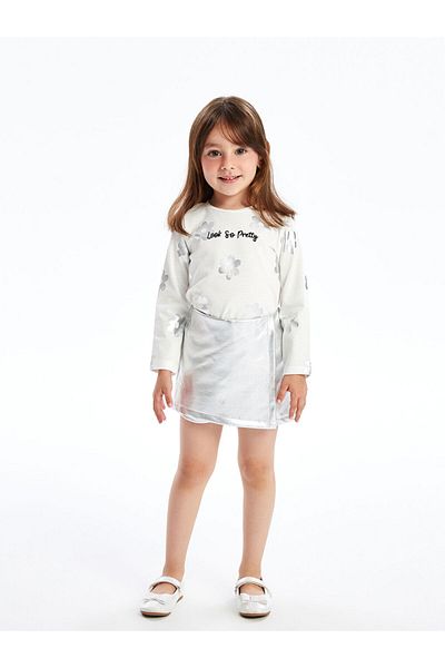 LC Waikiki Lcw Baby Girl's Crew Neck Long Sleeve Blouse and Shorts Skirt - Set of 2