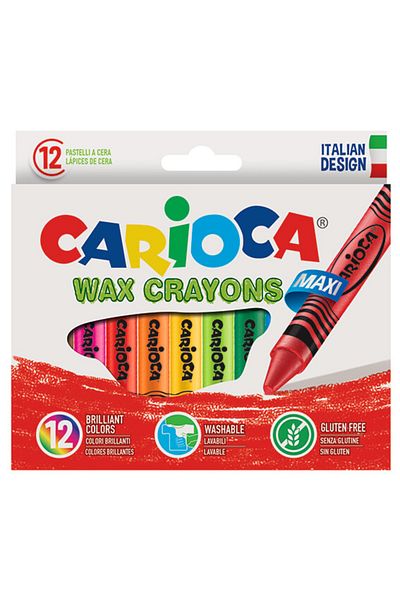 CARIOCA Jumbo Washable Pastel Crayons That Don't Dirt Your Hands, Pack of 12