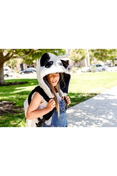 Unisex Çocuk Su Geçirmez Panda Tasarımlı Çıkarılabilir Kapüşonlu Sırt Çantası