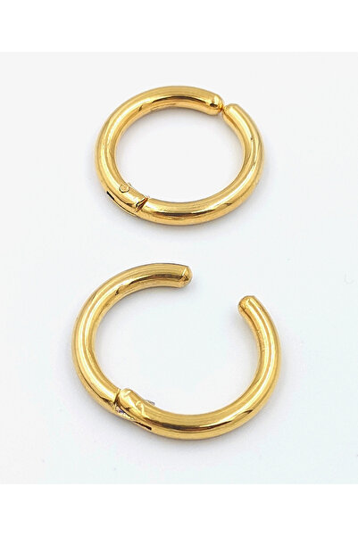 Monalisa Home 316 L Çelik Gold Renk Halka Küpe Çap 1,5 cm Sıkıştırmalı Delik Gerektirmez