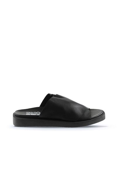 Bueno Shoes Γυναικείες μαύρες δερμάτινες φλατ παντόφλες - 01wq9100
