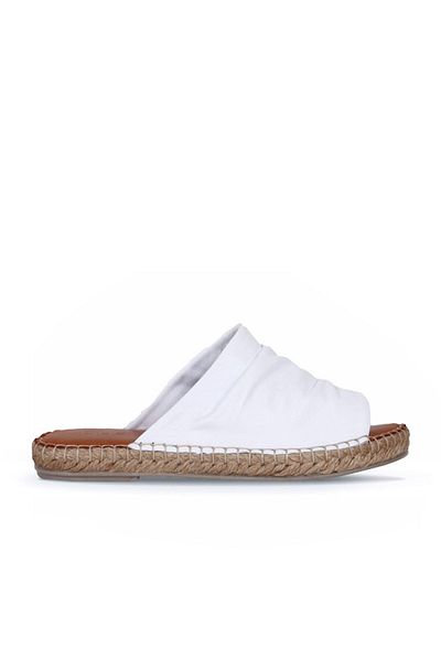 Bueno Shoes Γυναικείες δερμάτινες παντόφλες Espadrille White - 01wl4617