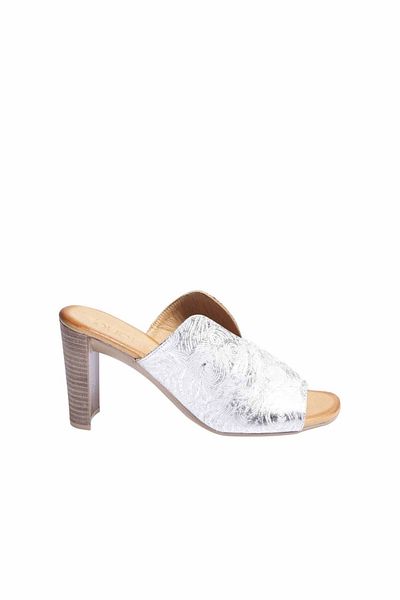 BUENO Papuci de damă din piele argintie cu toc - 01wn4105