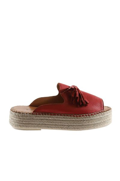 Bueno Shoes Papuci de damă din piele roșie cu toc pană espadrille - 01wq3511