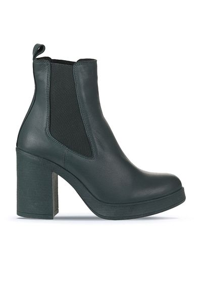 Bueno Shoes Πράσινες δερμάτινες γυναικείες μπότες με τακούνι - 01wz3202