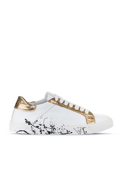 Bueno Shoes Pantofi sport de damă, alb, din piele strălucitoare - bronz 01ws3211