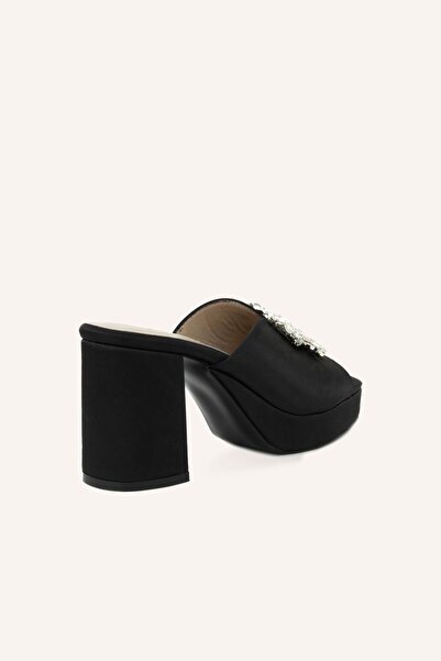 MARCATELLI Black Satin Farah Heeled Slippers