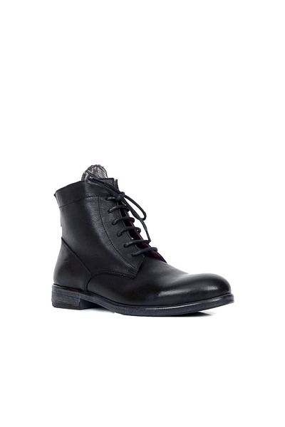 Bueno Shoes Γυναικείες Μαύρες Δερμάτινες Flat Μπότες - 01wr4600