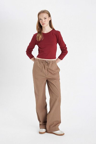 DeFacto Cool Straight Fit Poplin Pants - Straight Pocket and Elastic Waist Lace up 3163409