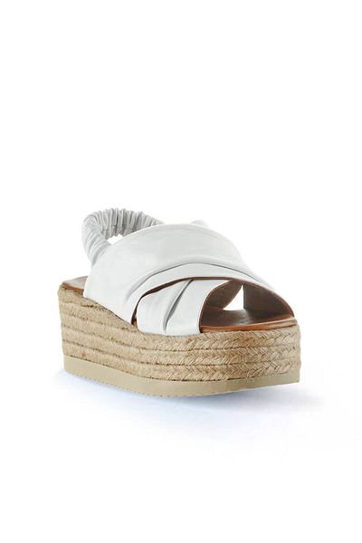 Bueno Shoes Beyaz Deri Kadın Dolgu Topuklu Espadril Sandalet 01wu6105