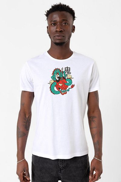 Tshirthane Dragon Samurai Anime Λευκό ανδρικό μπλουζάκι ποδηλασίας