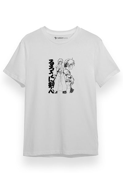 Tshirthane Ανδρικό μπλουζάκι Rurouni Kenshin Black White Art Λευκό κοντομάνικο