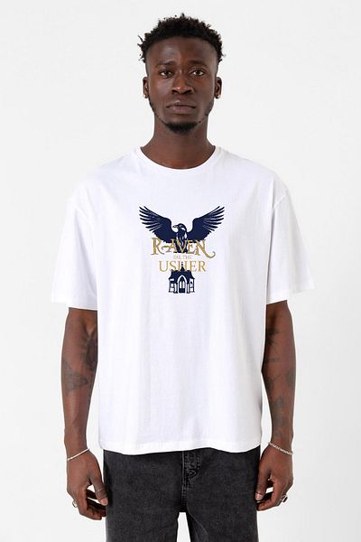 Tshirthane Η πτώση του Σπίτι του Ούσερ Ράβεν Λευκό ανδρικό μπλουζάκι μεγάλου μεγέθους