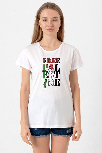 Tshirthane Free Palestine White Women's Bicycle Collar T-shirt