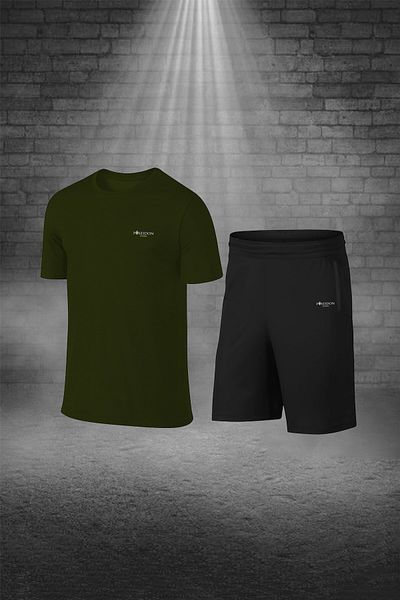POSEIDON STORM Over Size Men's Khaki Dri-Fit Fabric Unprinted Casual T-Shirt Shorts Set for Walking and Running (4XL -10X