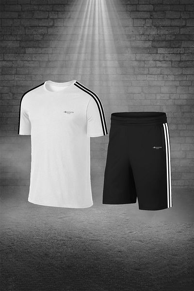 POSEIDON STORM Мъжки комплект от тениска Dri-fit Oversize и къси панталони - без щампа, кръгло деколте, къс ръкав (4xl)