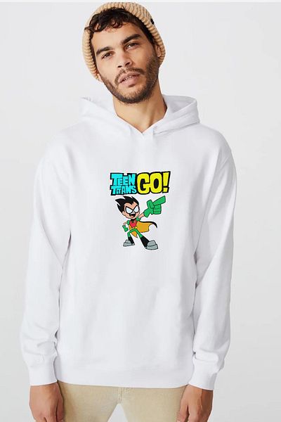 Tshirthane Φούτερ με κουκούλα 3 καπάκι για αγόρια Teen Titans Go Robin White