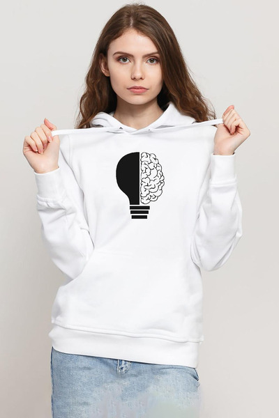 Tshirthane White Lightbulb & Brain 3Ip Hooded Women's Sweatshirt