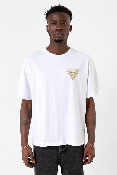 Tshirthane Μαύρο λογότυπο Tannhaus Λευκό ανδρικό μπλουζάκι Oversize