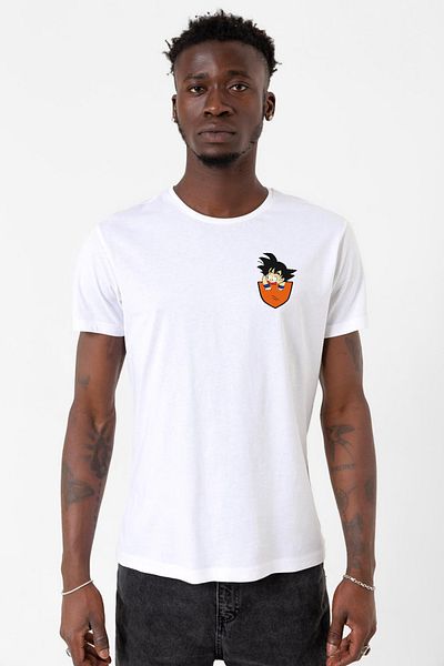 Tshirthane Dragon Ball Z Anime Son Goku Pocket Λευκό ανδρικό μπλουζάκι ποδηλασίας