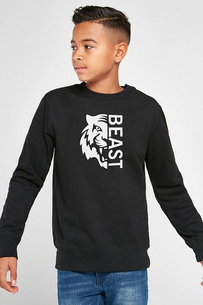 Tshirthane Детски суитшърт с половин лице от г-н Звяр, черен, 2ip