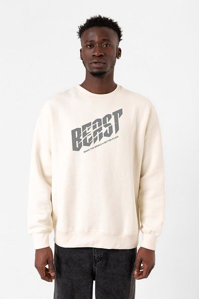 Tshirthane Мъжки суитшърт 2ip Mr Beast Make The World в екрю цвят