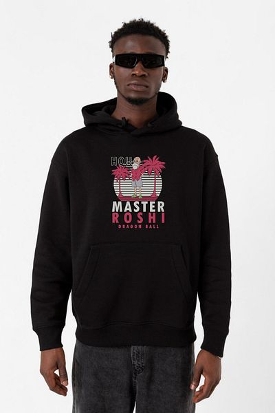 Tshirthane Майсторът на анимето Dragon Ball Z Роши Хо!! Черен мъжки суитшърт с качулка 3ip
