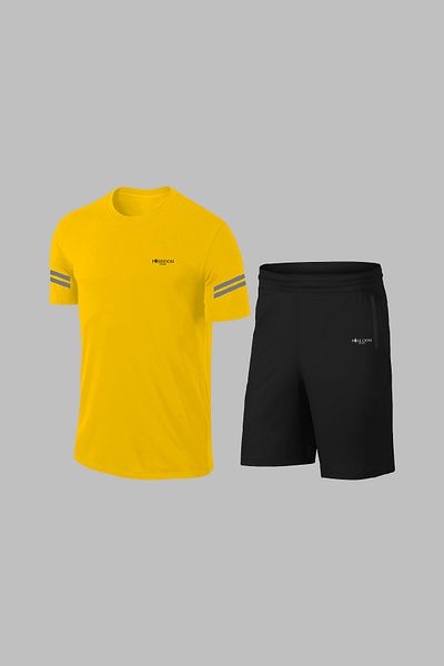 POSEIDON STORM Ανδρικό - κίτρινο ύφασμα Dri-fit, μπλουζάκι με στρογγυλή λαιμόκοψη και κοντό μανίκι με τσέπες χωρίς εκτύπωση και σετ σορτς
