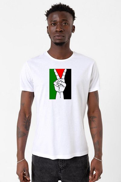 Tshirthane Δωρεάν Ανδρικό μπλουζάκι με σημαία Παλαιστίνης Λευκό